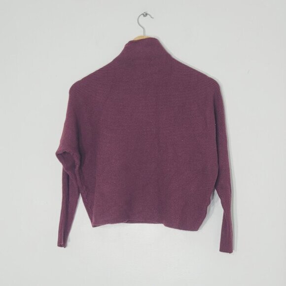 Philosophy Burgundy Long Sleeve Ribbed Turtleneck Cropped Knit Sweater Large - Picture 2 of 9
